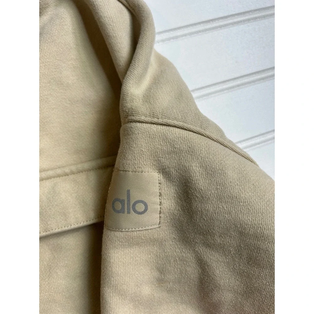 Alo Yoga Renown Cropped Button Up Jacket Shacket Beige Tan W0417R Womens Small